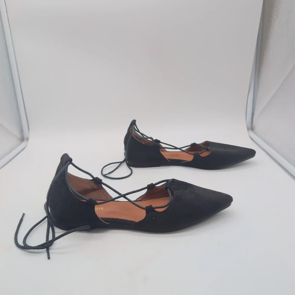 Black Hanzi  Xiaojie Sz 8.5 Women's Lace-Up Roman Flats